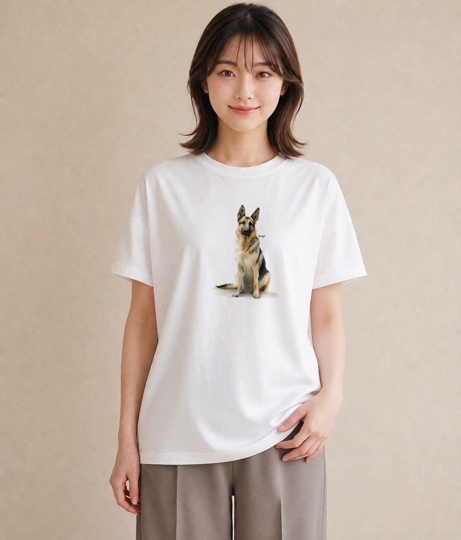 半袖Tシャツ レディース ジャーマンシェパード 犬 いぬ イラスト フェミニン 旅行 母娘コーデ 白T