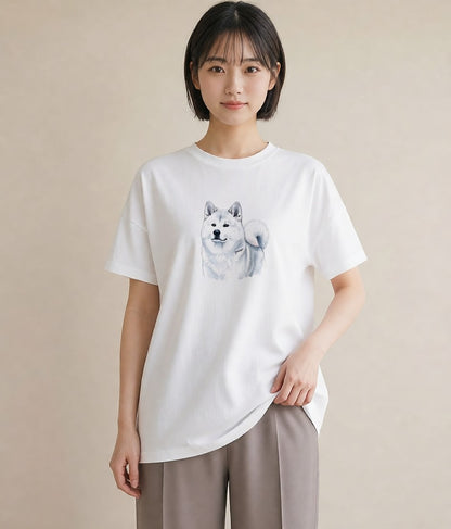 半袖Tシャツ レディース 秋田犬 犬 いぬ イラスト ニュアンス 春コーデ 姉妹 白T