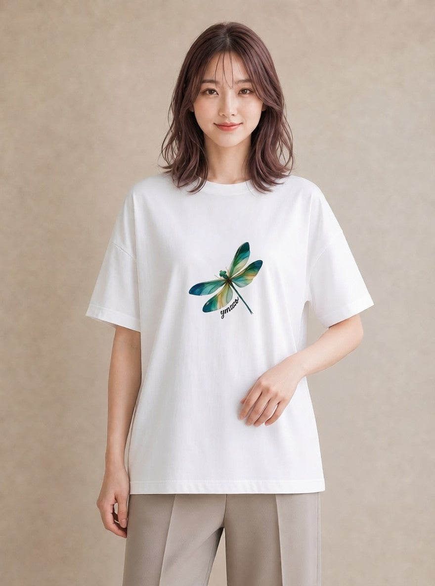 プリントTシャツ レディース ホタル 昆虫 虫 イラスト 休日 ペアコーデ 白T