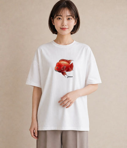 プリントTシャツ レディース らんちゅう ペット 動物 イラスト フェミニン 春コーデ 姉妹 白T