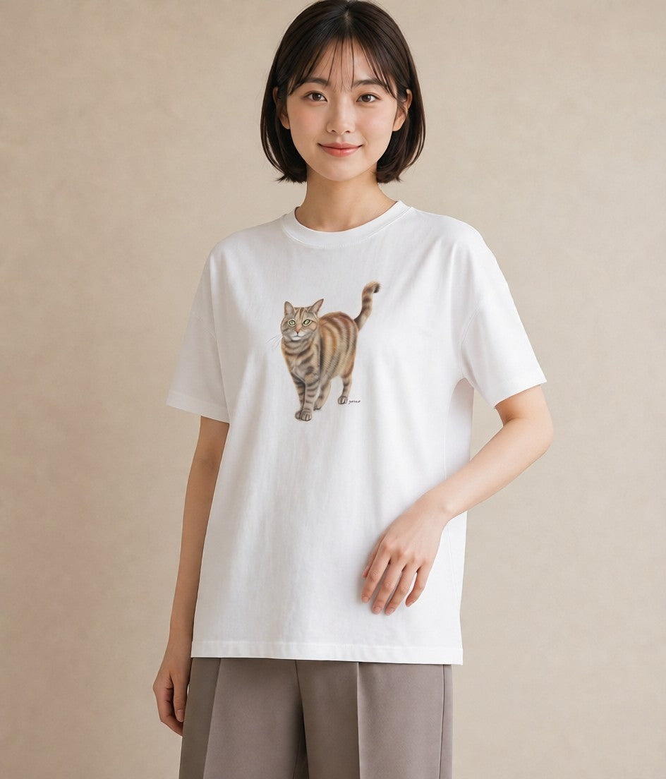 半袖Tシャツ レディース ブリティッシュショートヘア 猫 ねこ イラスト シック ビーチ デイリーウェア 白T