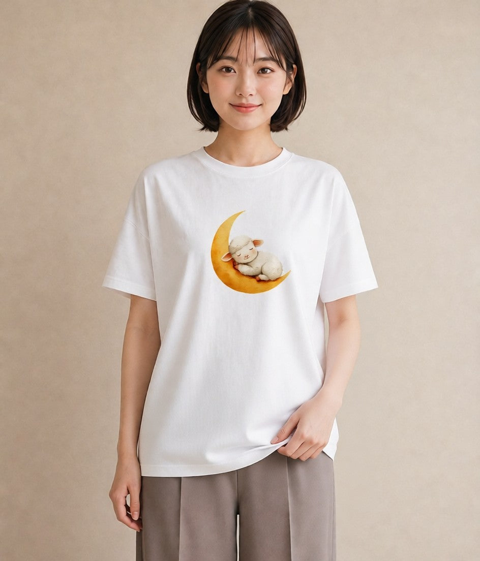 プリントTシャツ レディース ひつじ 動物 アニマル イラスト こなれ感 公園 ママ 白T