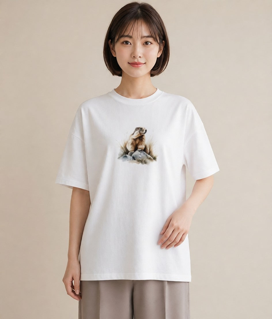 プリントTシャツ レディース フェレット ペット 動物 イラスト 韓国風 帰省 ラフ 白T