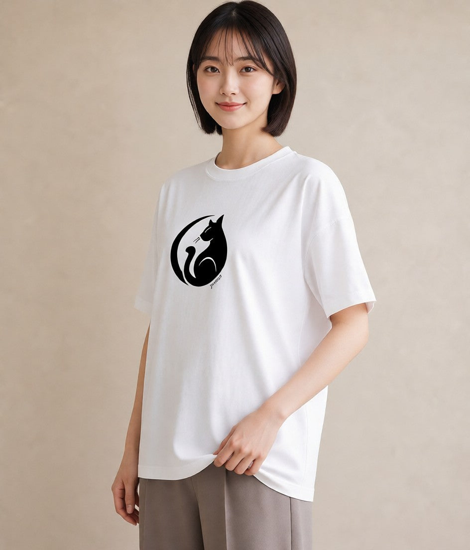 半袖Tシャツ レディース 猫 ねこ ネコ イラスト ポップ 通勤 在宅 白T