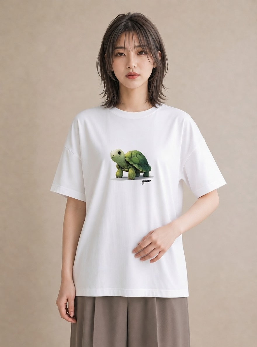 プリントTシャツ レディース ウミガメ 海の生き物 海 イラスト ラフカジュアル 女性向けギフト 散歩 白T