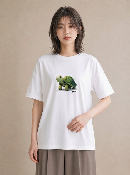 プリントTシャツ レディース ウミガメ 海の生き物 海 イラスト ラフカジュアル 女性向けギフト 散歩 白T