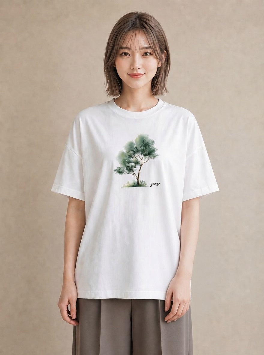 グラフィックTシャツ レディース 青の水彩 風景 ブルー ナチュラル アンティーク イラスト モード 休日 ペアコーデ 白T