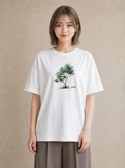グラフィックTシャツ レディース 青の水彩 風景 ブルー ナチュラル アンティーク イラスト モード 休日 ペアコーデ 白T