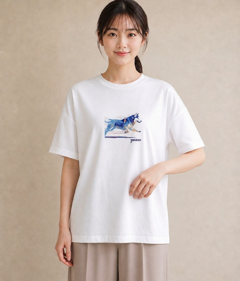 プリントTシャツ レディース シベリアンハスキー 犬 いぬ イラスト ミニマル 親子 20代 白T