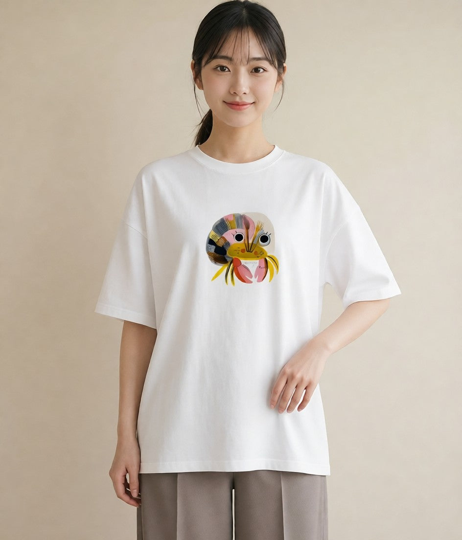 グラフィックTシャツ レディース ヤドカリ 海の生き物 海 イラスト 休日コーデ 女性 旅行用 白T