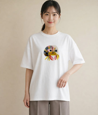 グラフィックTシャツ レディース ヤドカリ 海の生き物 海 イラスト 休日コーデ 女性 旅行用 白T