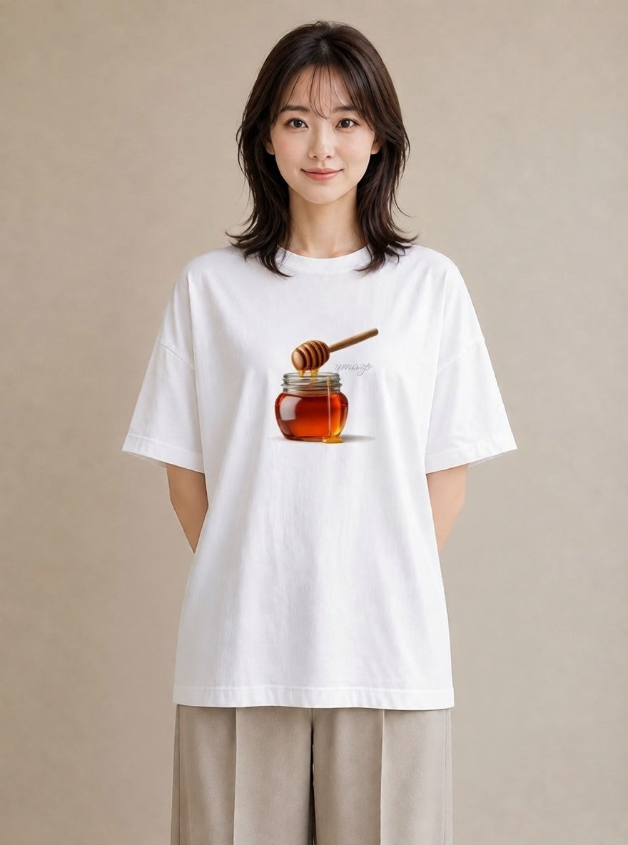 プリントTシャツ レディース はちみつ 食べ物 フード イラスト ユニーク 在宅 公園 白T