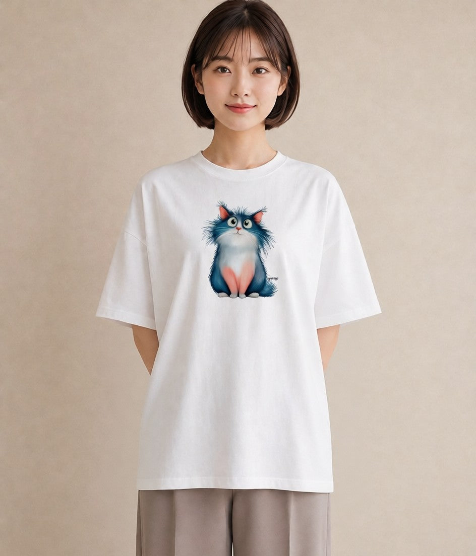 Tシャツ レディース メインクーン 猫 ねこ イラスト ペアコーデ 秋コーデ 白T