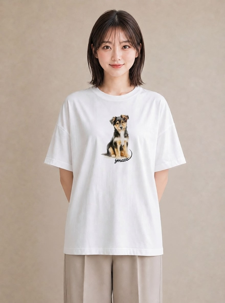 半袖Tシャツ レディース 犬好き 犬 いぬ イラスト ラフ 旅行用 海 白T