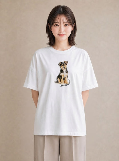半袖Tシャツ レディース 犬好き 犬 いぬ イラスト ラフ 旅行用 海 白T