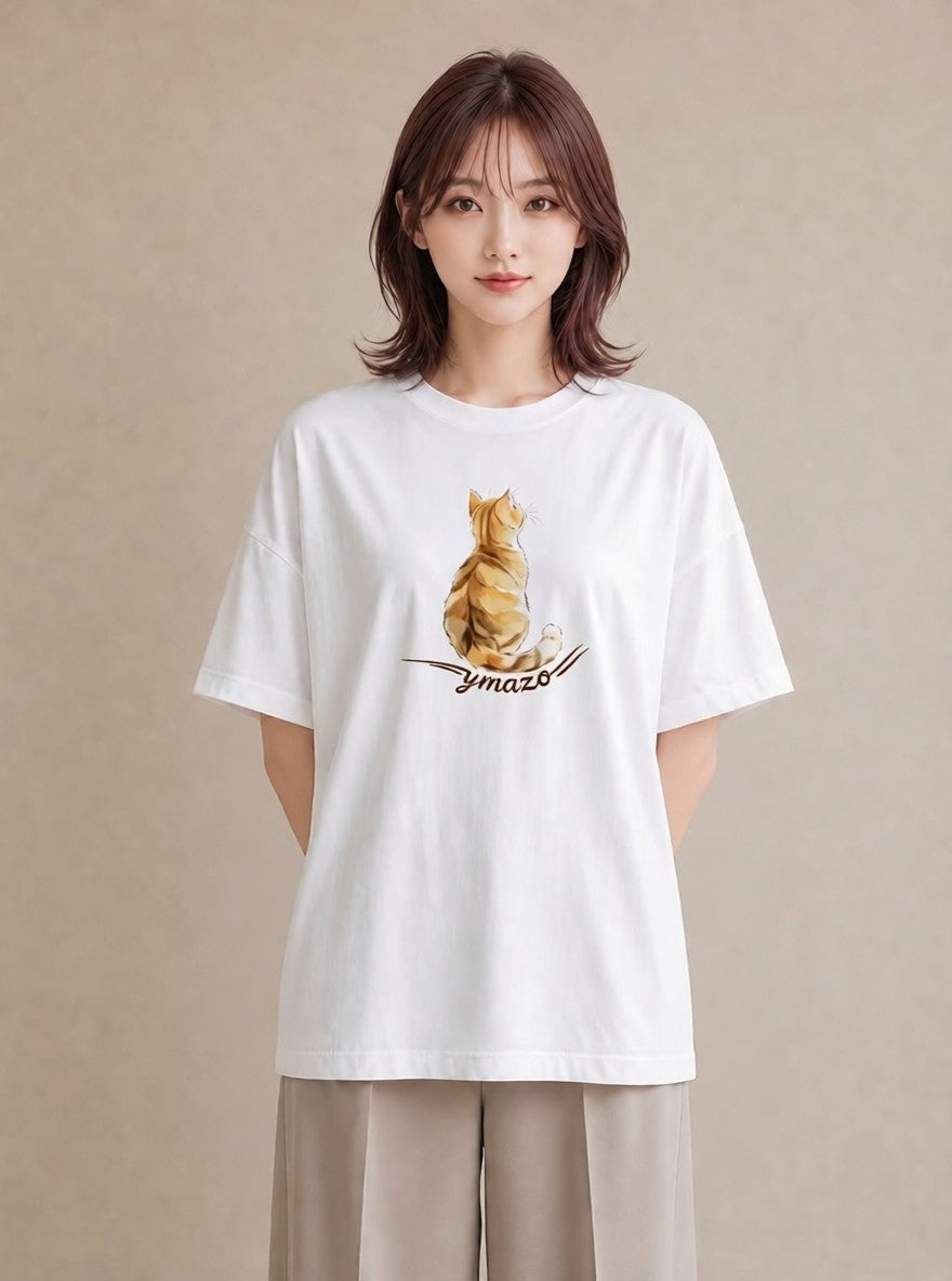 プリントTシャツ レディース 三毛猫 みけねこ 三毛 猫 ねこ イラスト ゆるコーデ ラフ レイヤード 白T