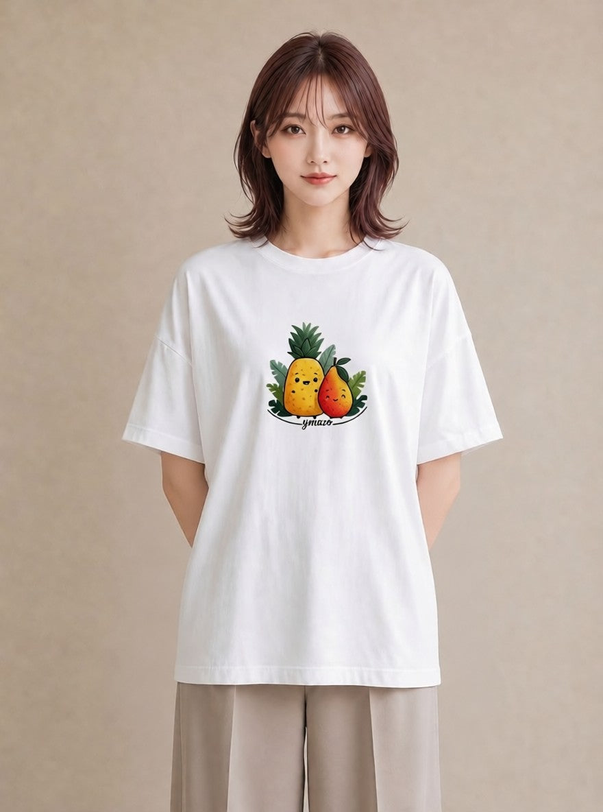 デザインTシャツ レディース パイナップル 食べ物 フード イラスト ガーリー 母の日 ビーチ 白T