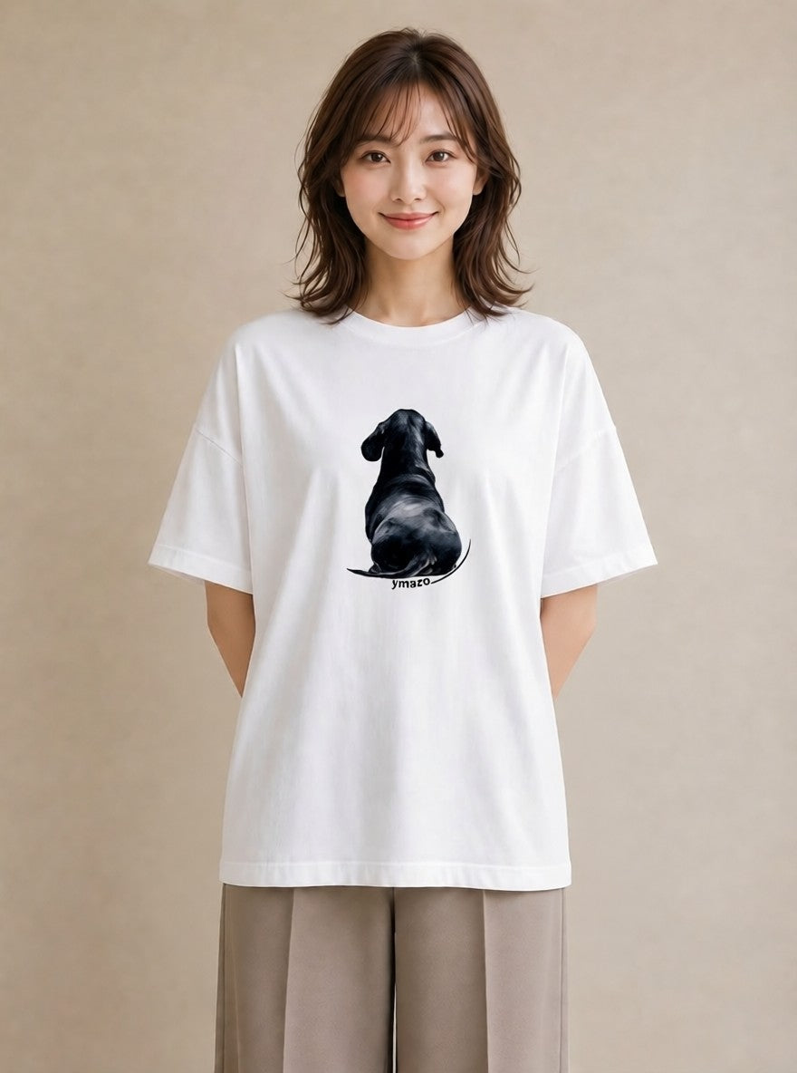 グラフィックTシャツ レディース ミニチュアダックスフンド 犬 いぬ イラスト ガーリー 海 カフェ巡り 白T