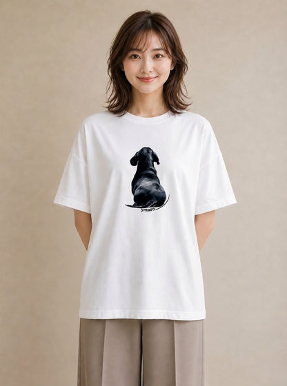 グラフィックTシャツ レディース ミニチュアダックスフンド 犬 いぬ イラスト ガーリー 海 カフェ巡り 白T