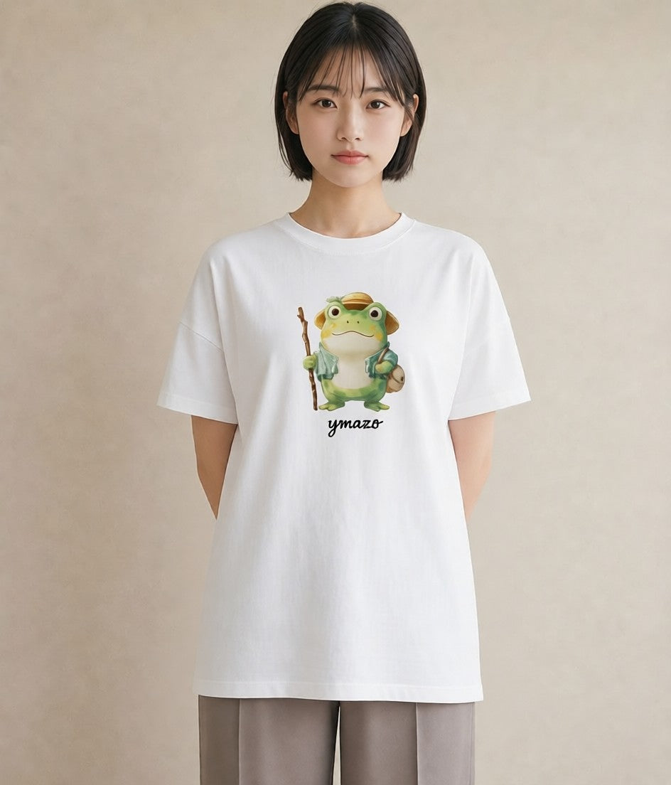 半袖Tシャツ レディース アマガエル ペット 動物 イラスト きれいめ ルームウェア ギフト 白T