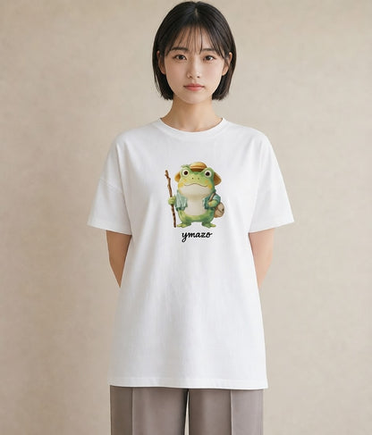 半袖Tシャツ レディース アマガエル ペット 動物 イラスト きれいめ ルームウェア ギフト 白T