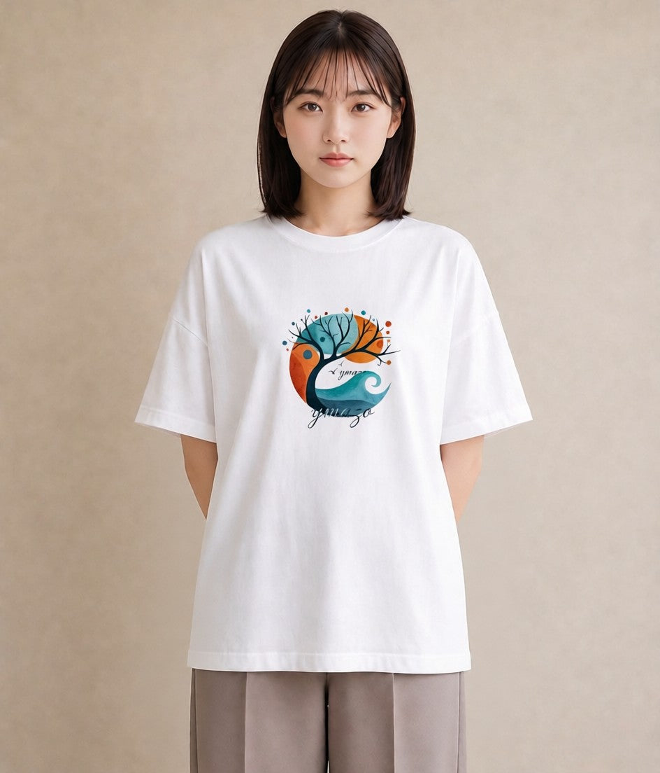 プリントTシャツ レディース 青の水彩 風景 ブルー ナチュラル アンティーク イラスト 線画 姉妹 送別ギフト 白T