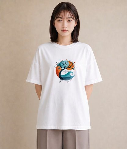 プリントTシャツ レディース 青の水彩 風景 ブルー ナチュラル アンティーク イラスト 線画 姉妹 送別ギフト 白T