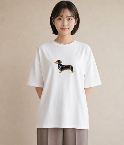 半袖Tシャツ レディース ミニチュアダックスフンド 犬 いぬ イラスト モード ルームウェア ギフト 白T