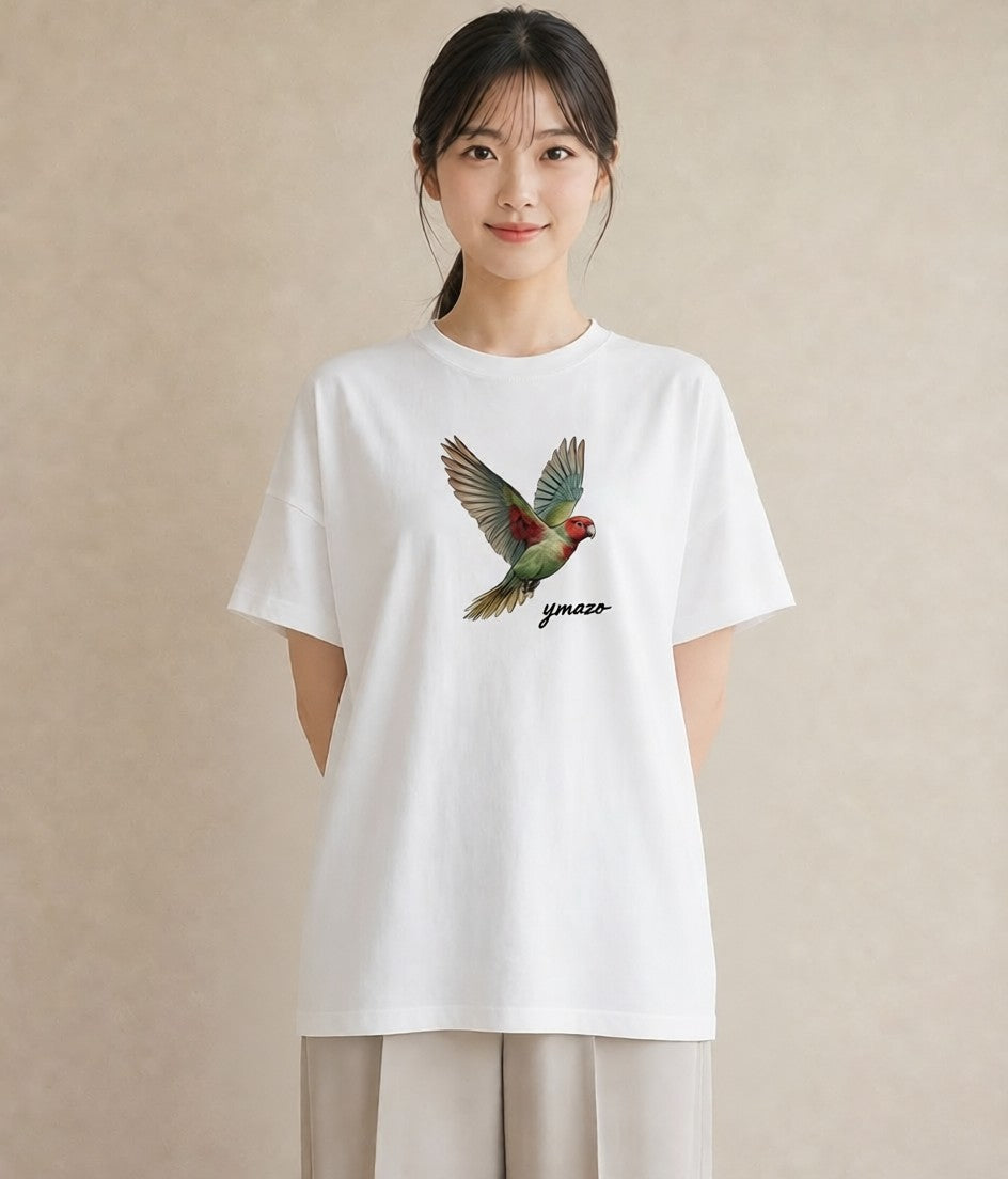 グラフィックTシャツ レディース インコ ペット 動物 イラスト きれいめカジュアル 社会人 女性 白T