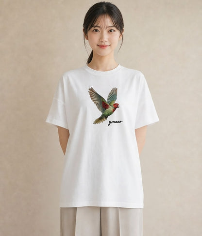 グラフィックTシャツ レディース インコ ペット 動物 イラスト きれいめカジュアル 社会人 女性 白T