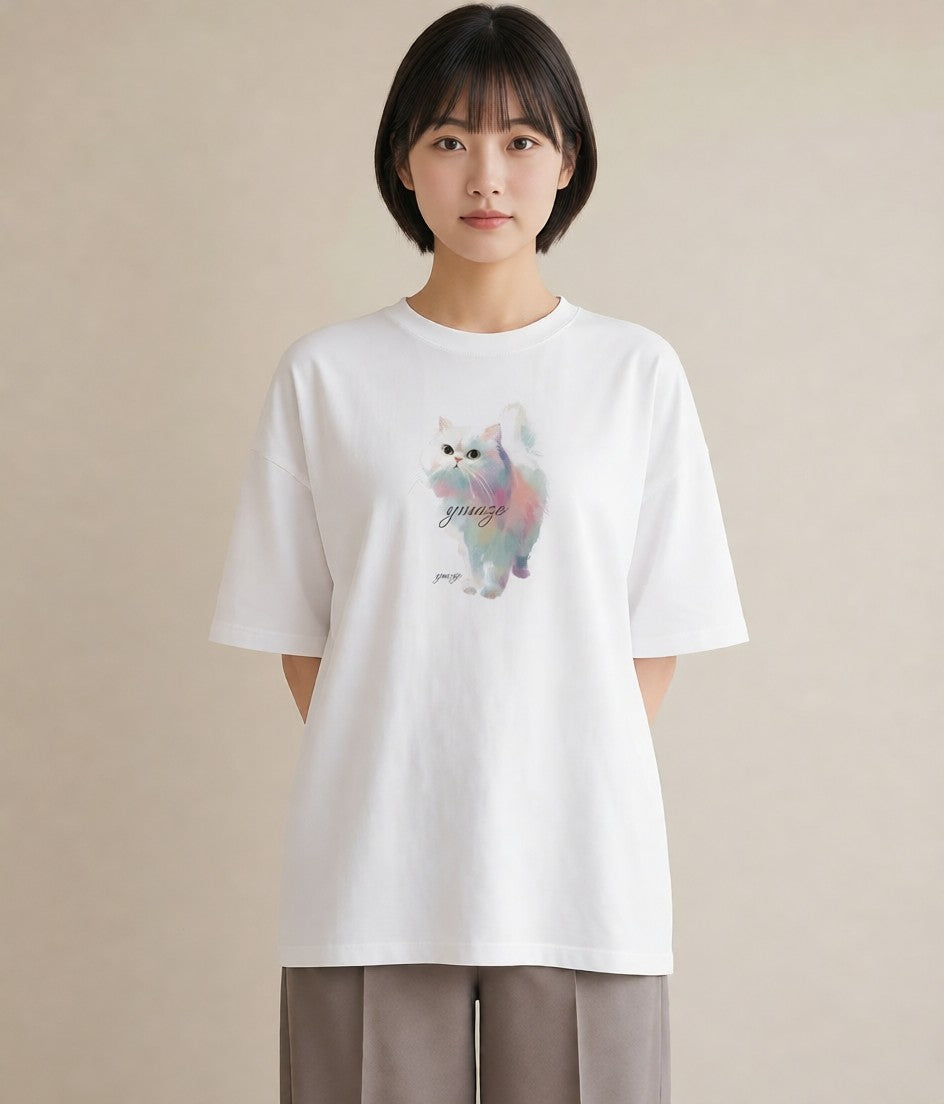 グラフィックTシャツ レディース 猫の手 猫 ねこ イラスト 個性的 ルームウェア ギフト 白T