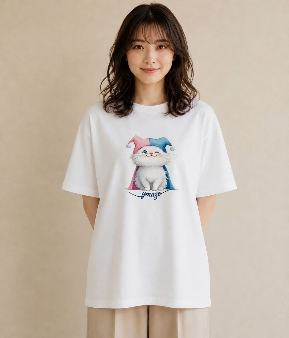 プリントTシャツ レディース マンチカン 猫 ねこ イラスト カジュアル ラフ レイヤード 白T