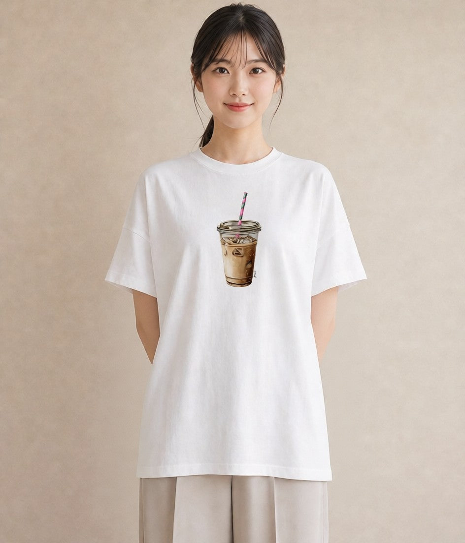 デザインTシャツ レディース コーヒー 珈琲 カフェ 食べ物 フード イラスト お洒落 デイリーウェア 休日 白T
