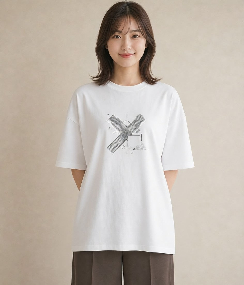 デザインTシャツ レディース 幾何学 ミニマル ジオメトリック イラスト ポップ 通学 誕生日プレゼント 白T