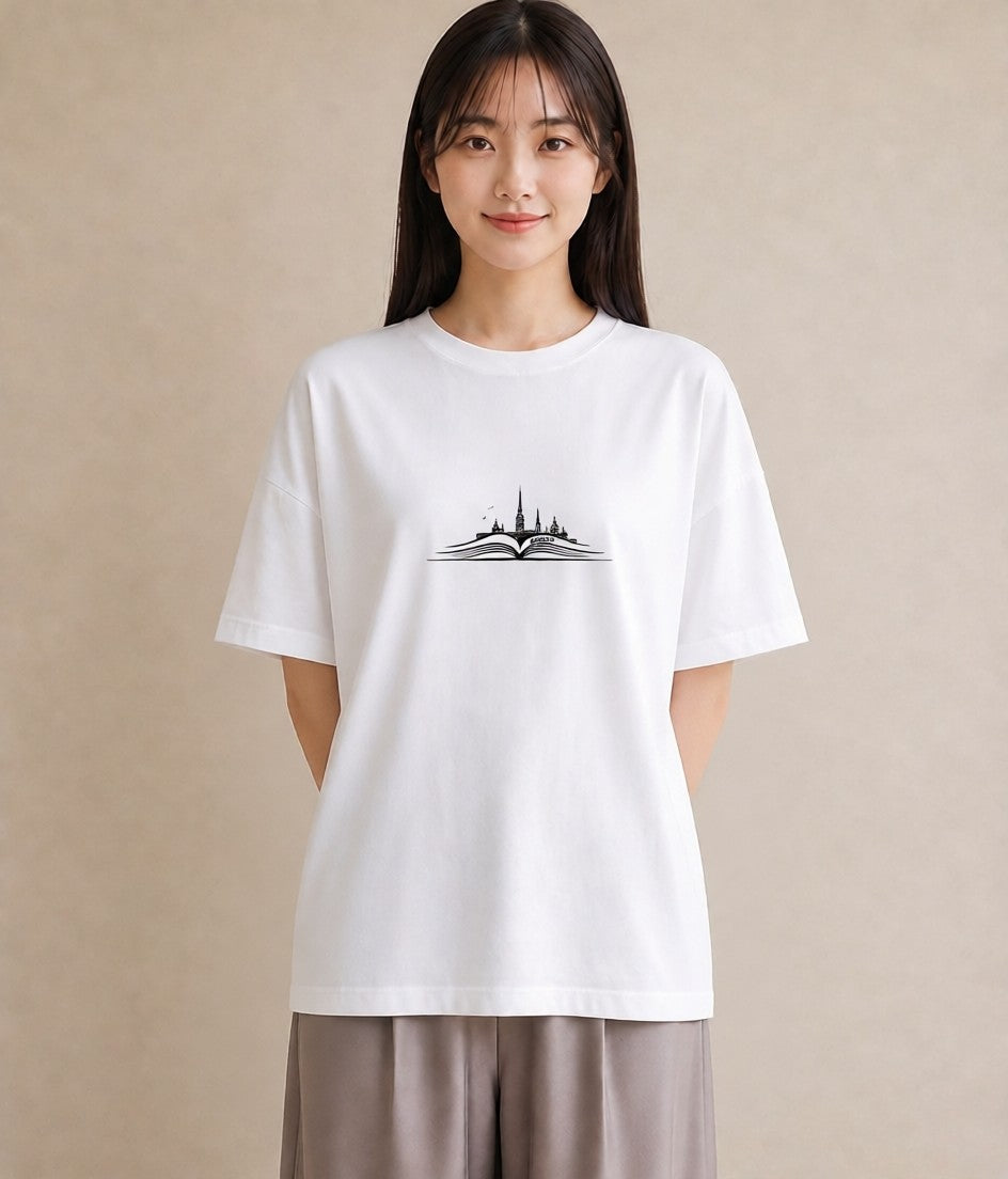 グラフィックTシャツ レディース 本 読書 ブック イラスト 普段使い カフェ巡り 女子会 白T