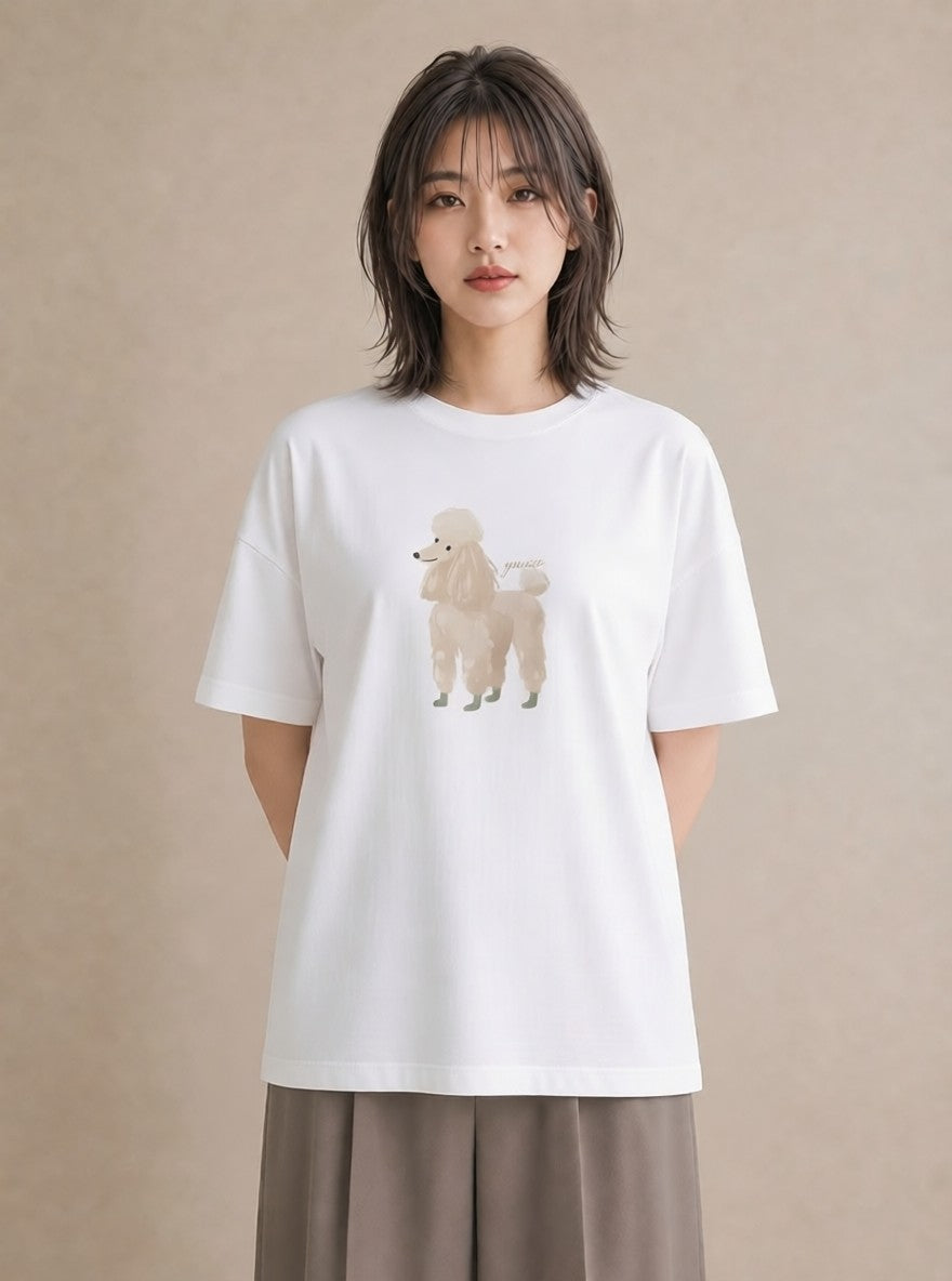 グラフィックTシャツ レディース トイプードル プードル 犬 いぬ イラスト 可愛い 春服 ミセス 白T