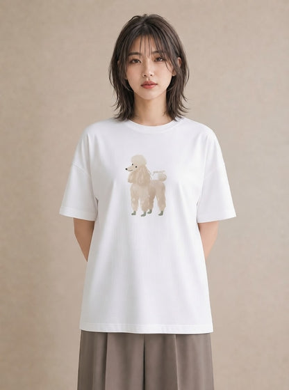 グラフィックTシャツ レディース トイプードル プードル 犬 いぬ イラスト 可愛い 春服 ミセス 白T