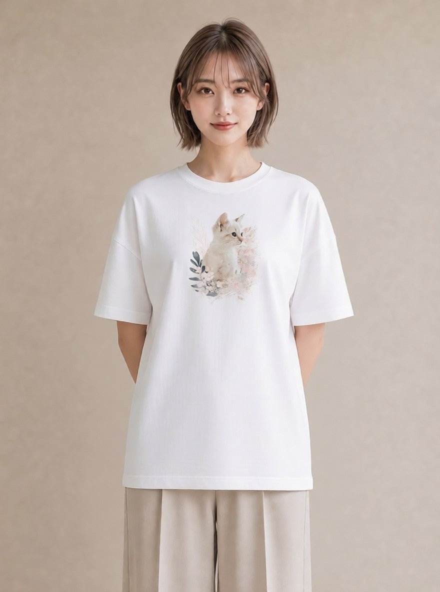 プリントTシャツ レディース シャム柄 猫 ねこ イラスト シンプル 女性向けギフト 散歩 白T