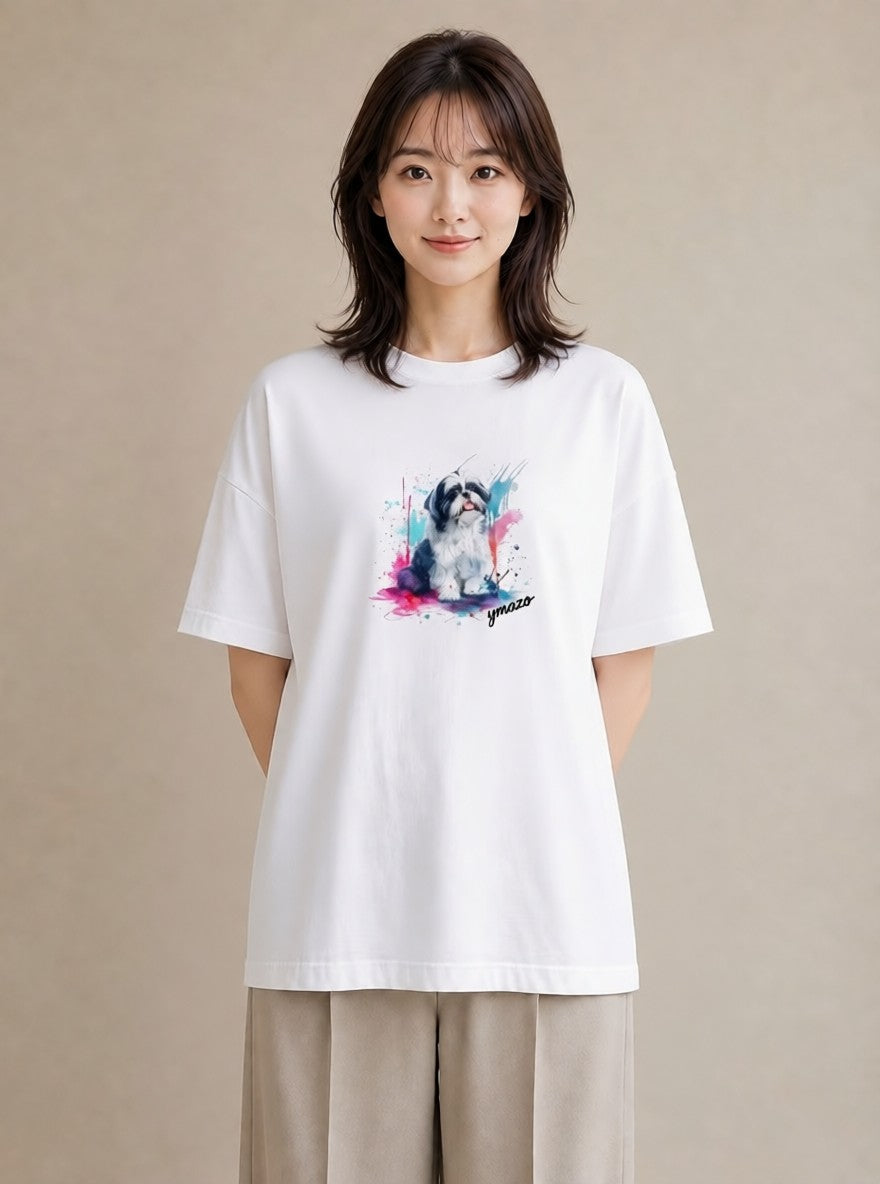 Tシャツ レディース 狆 犬 いぬ イラスト こなれ感 休日 ペアコーデ 白T