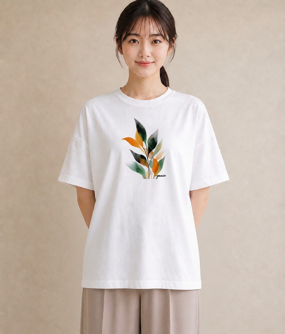 半袖Tシャツ レディース ボタニカル 植物 イラスト カジュアル 旅行 母娘コーデ 白T
