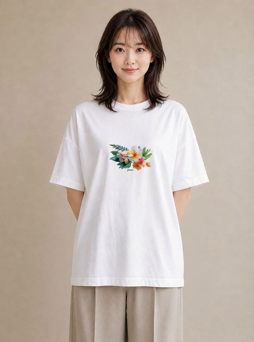 Tシャツ レディース ゆり 百合 花 花柄 イラスト 北欧風 旅行用 海 白T