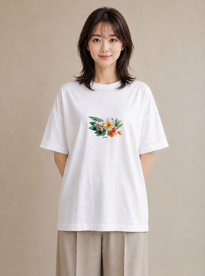 Tシャツ レディース ゆり 百合 花 花柄 イラスト 北欧風 旅行用 海 白T