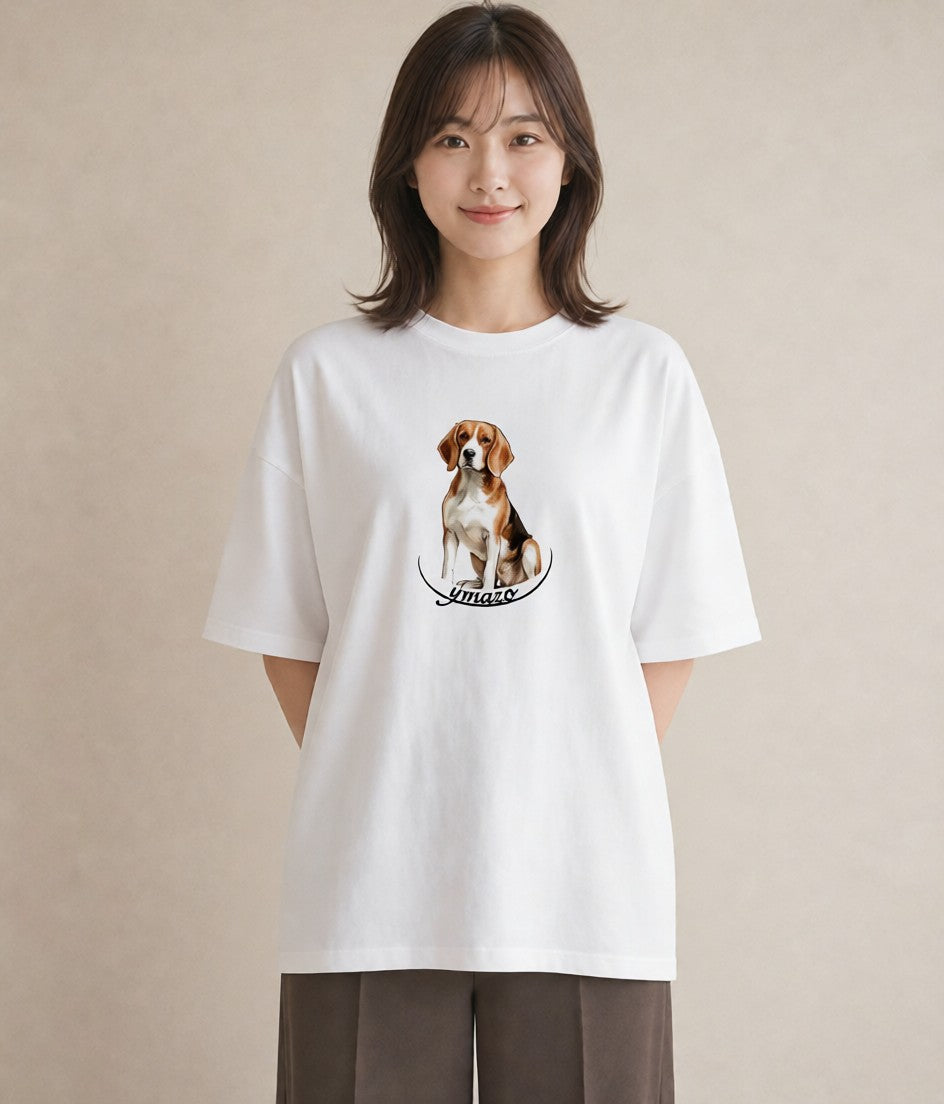 プリントTシャツ レディース ビーグル 犬 いぬ イラスト 休日コーデ 女子会 お揃い 白T