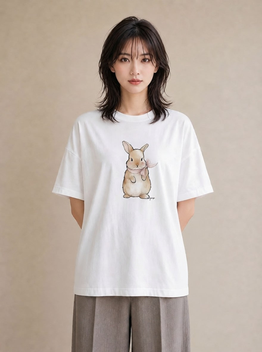 Tシャツ レディース ネザーランドドワーフ ペット 動物 イラスト 抜け感 送別ギフト 通勤 白T