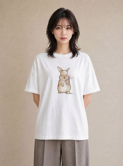 Tシャツ レディース ネザーランドドワーフ ペット 動物 イラスト 抜け感 送別ギフト 通勤 白T
