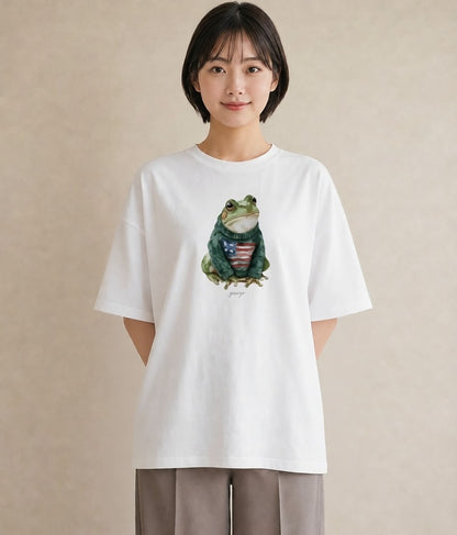 グラフィックTシャツ レディース アマガエル ペット 動物 イラスト 休日コーデ 旅行用 海 白T