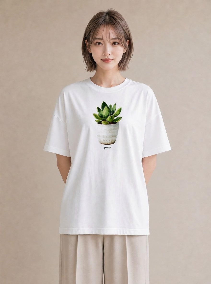 デザインTシャツ レディース 多肉植物 植物 ボタニカル イラスト 水彩風 秋コーデ おしゃれギフト 白T