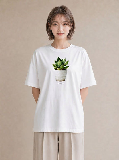 デザインTシャツ レディース 多肉植物 植物 ボタニカル イラスト 水彩風 秋コーデ おしゃれギフト 白T