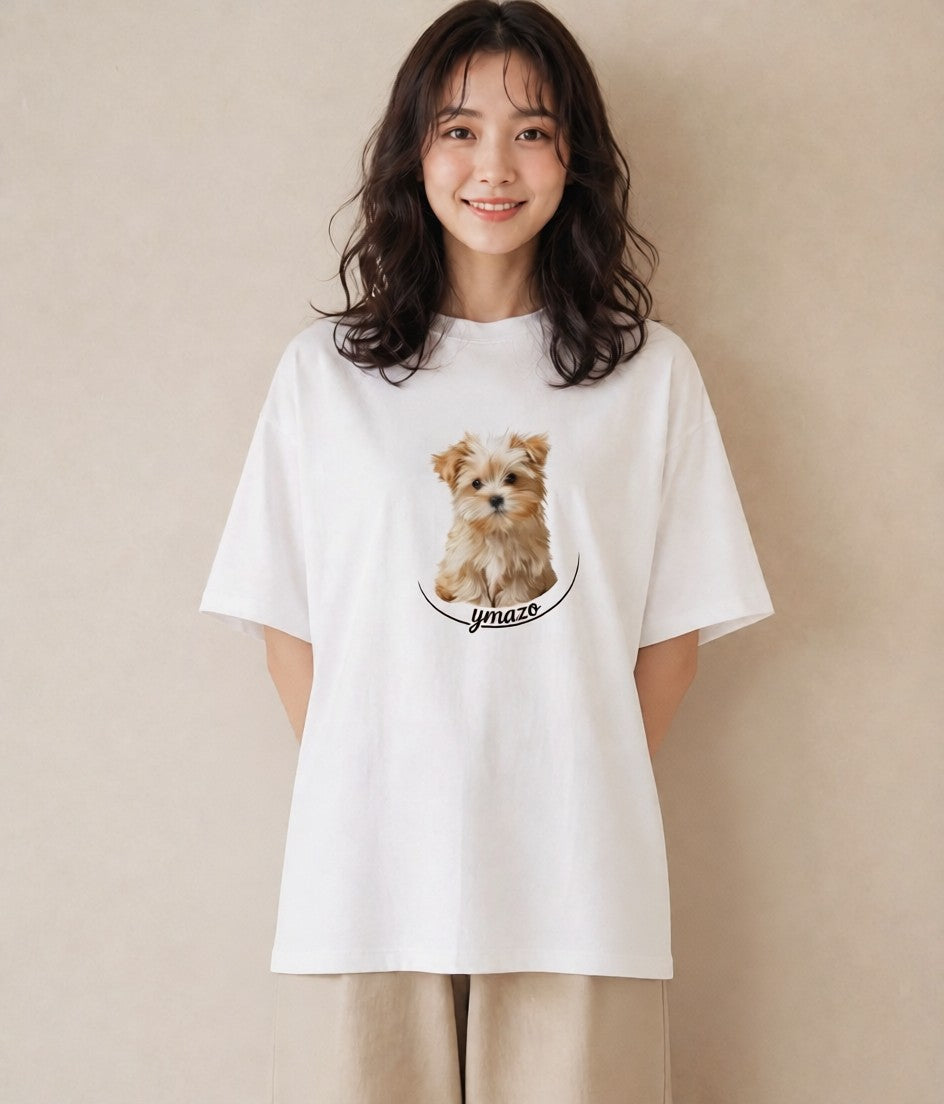 Tシャツ レディース わんこ 犬 いぬ イラスト 北欧風 ペアコーデ 秋コーデ 白T