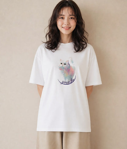 デザインTシャツ レディース 三毛猫 みけねこ 三毛 猫 ねこ イラスト シンプル ペアコーデ 秋コーデ 白T